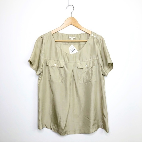 J Crew tan silk blouse - Picture 1 of 9